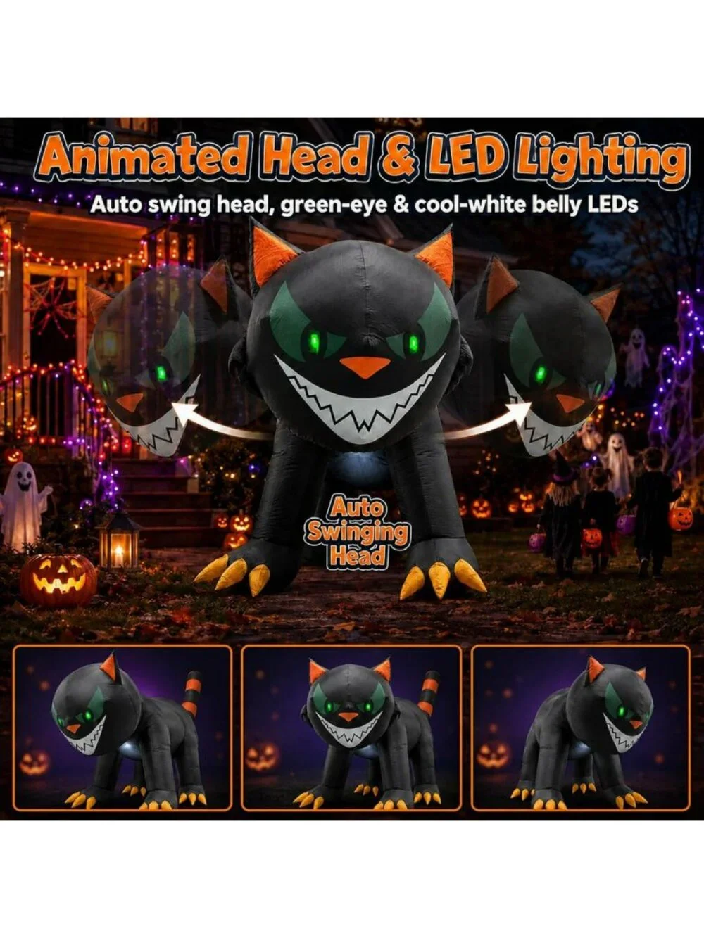 7FT Halloween Inflatable Black Cat Yard Decor with Moving Head & LED Lights